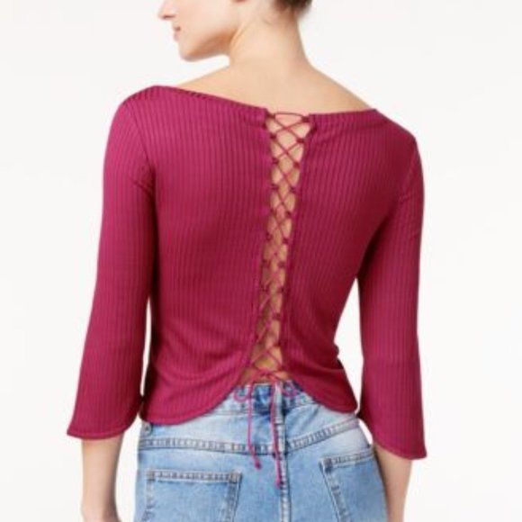 Tops - Lace-Up Rib Knit Crop Top